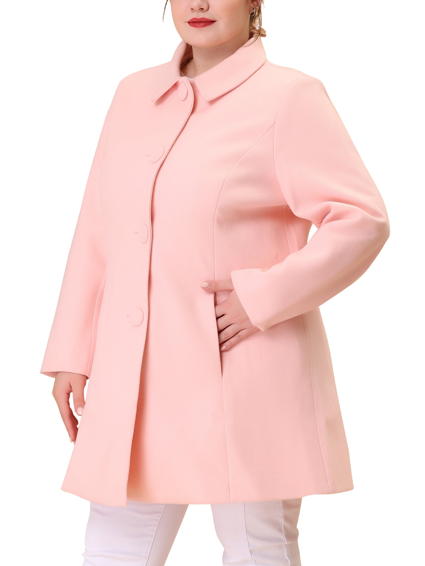 Bublédon Women's Plus Size Coat Turndown Collar Full Lined Side Pocket Single Breasted Coats