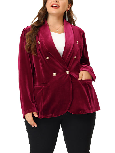 Bublédon Velvet H Line Shawl Lapel Long Sleeve Blazer