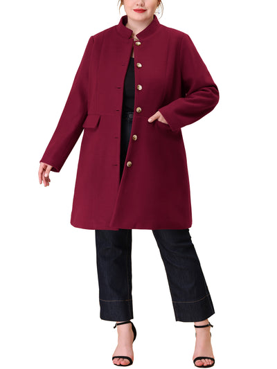 Plus Size Elegant Mid-thigh Stand Collar Winter Single Breasted Coat