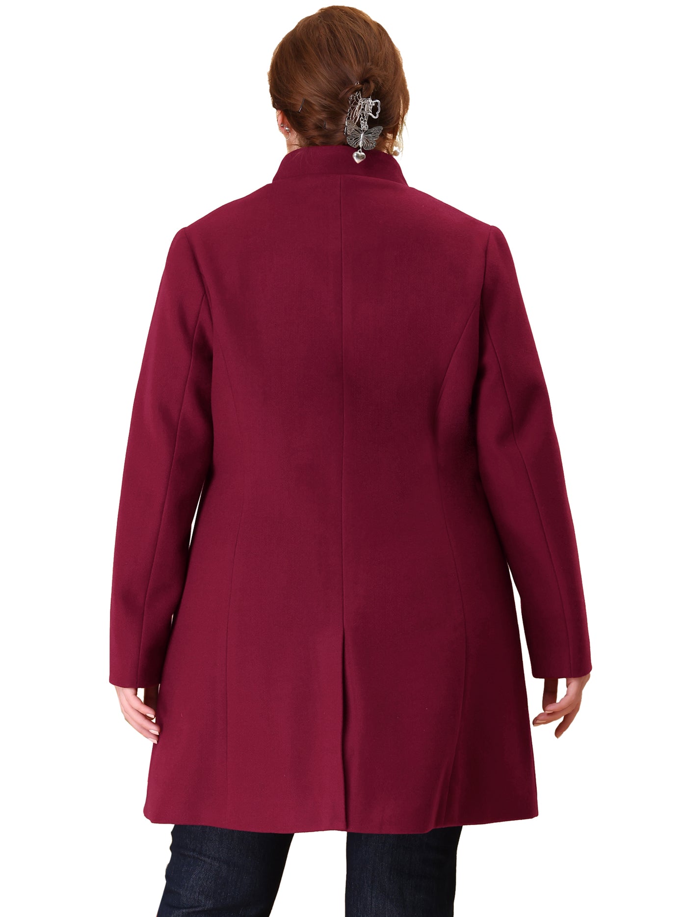 Bublédon Plus Size Elegant Mid-thigh Stand Collar Winter Single Breasted Coat