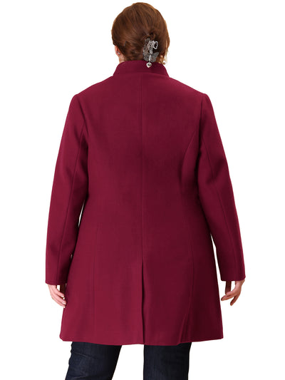 Plus Size Elegant Mid-thigh Stand Collar Winter Single Breasted Coat