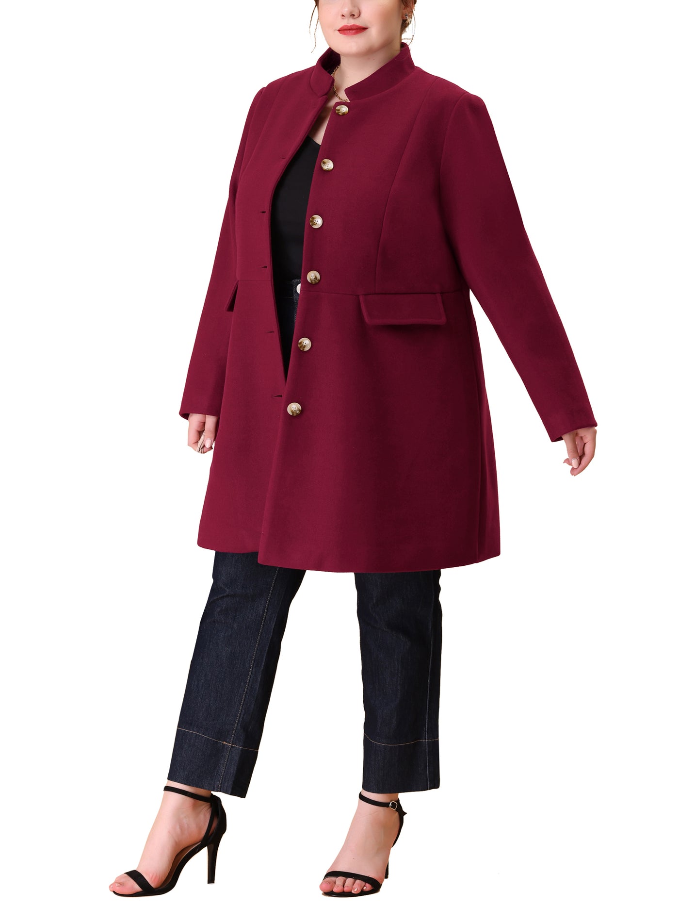 Bublédon Plus Size Elegant Mid-thigh Stand Collar Winter Single Breasted Coat