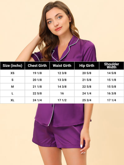 Women's Pajama Loungewear Short Sleeves Button Down Satin Pj Sets