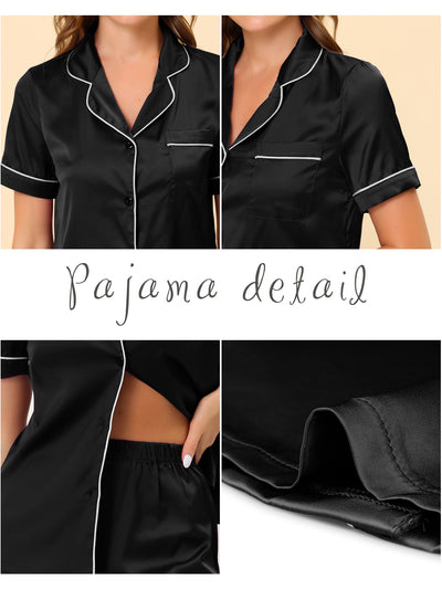 Women's Pajama Loungewear Short Sleeves Button Down Satin Pj Sets