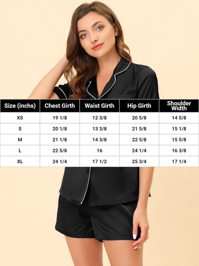 Women's Pajama Loungewear Short Sleeves Button Down Satin Pj Sets