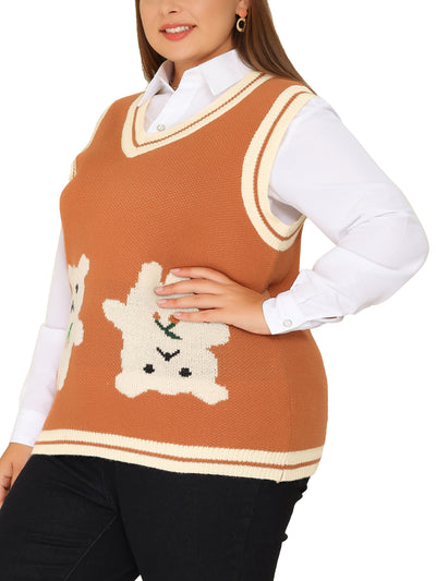 Women's Plus Size Sweater Vest V Neck Bear Knit Sleeveless Pullover Sweaters Vests