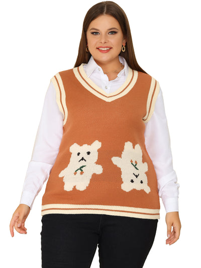 Bublédon Women's Plus Size Sweater Vest V Neck Bear Knit Sleeveless Pullover Sweaters Vests