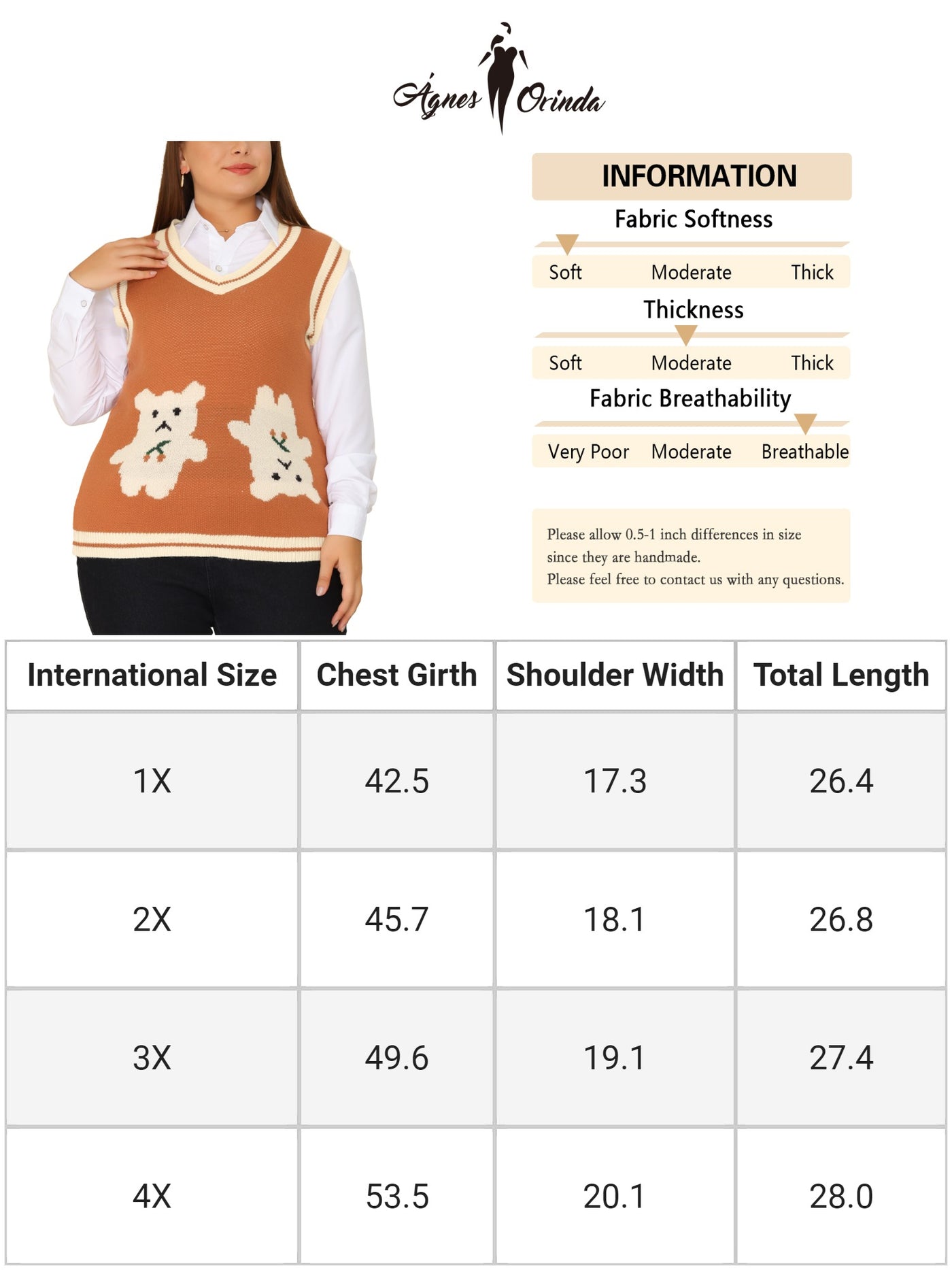 Bublédon Women's Plus Size Sweater Vest V Neck Bear Knit Sleeveless Pullover Sweaters Vests