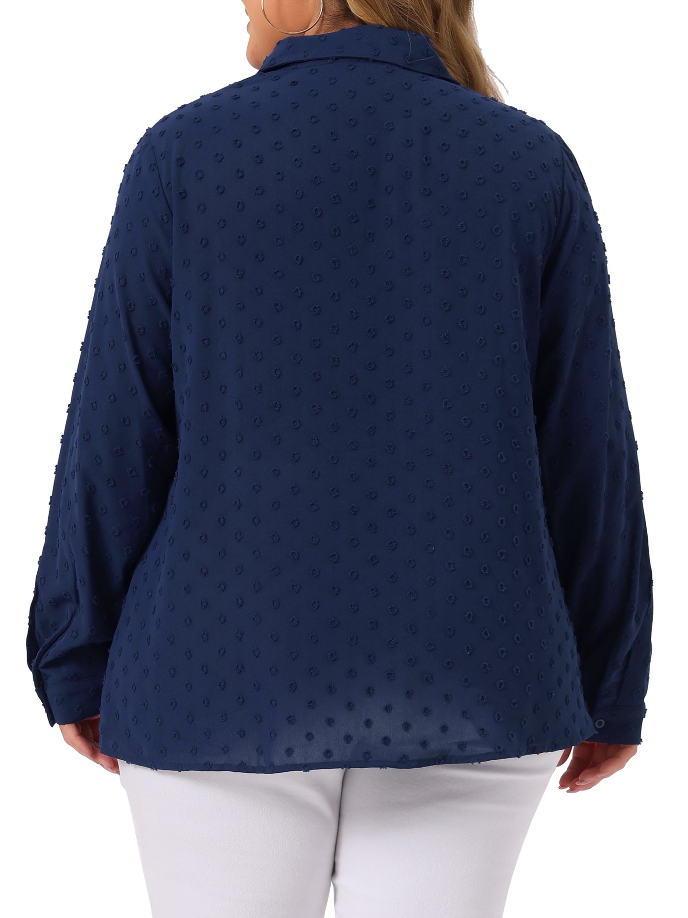 Bublédon Woven H Line Swiss Dot Button Up Long Sleeve Shirt