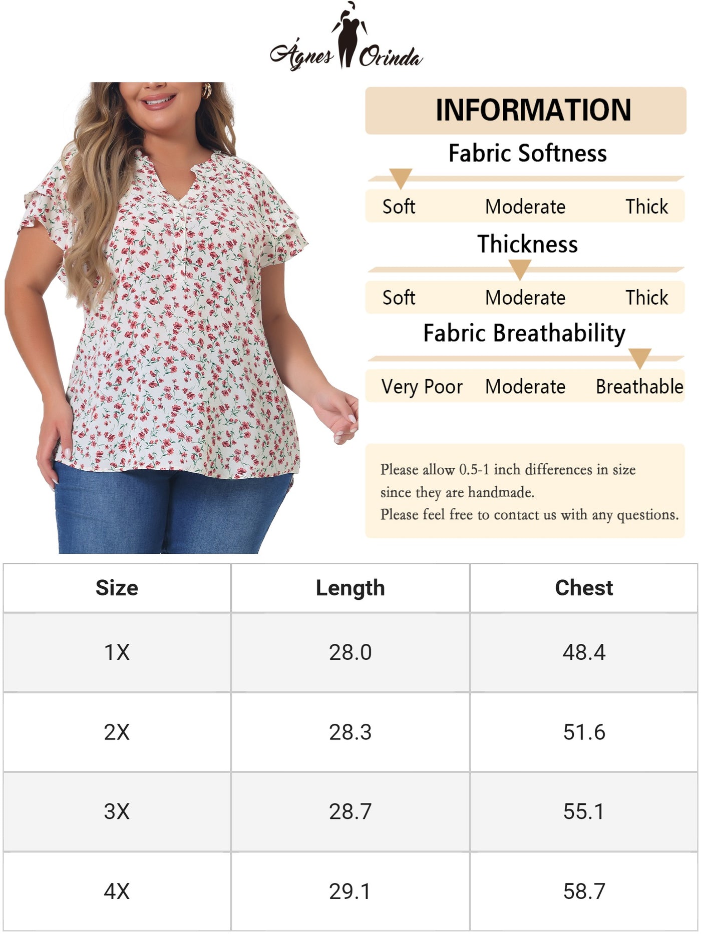 Bublédon Plus Size Floral Printed Ruffle Trim V Neck Layered Blouse