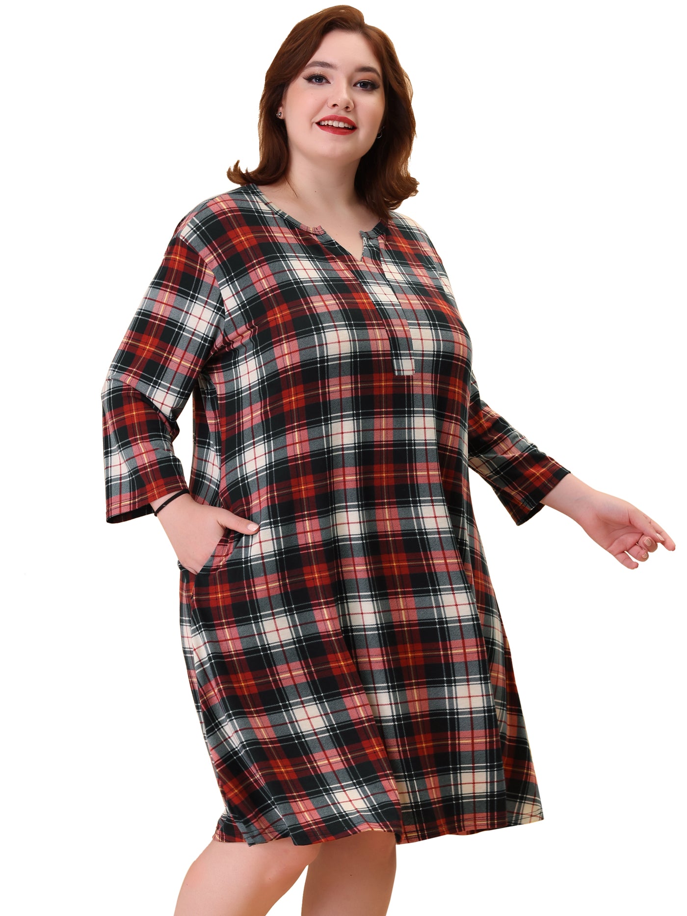 Bublédon Plus Size Nightgown for Women Plaid V Neck Lounge Sleep Dress Nightgowns