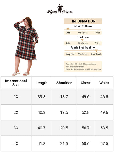 Plus Size Nightgown for Women Plaid V Neck Lounge Sleep Dress Nightgowns