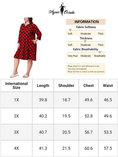 Plus Size Nightgown for Women Plaid V Neck Lounge Sleep Dress Nightgowns