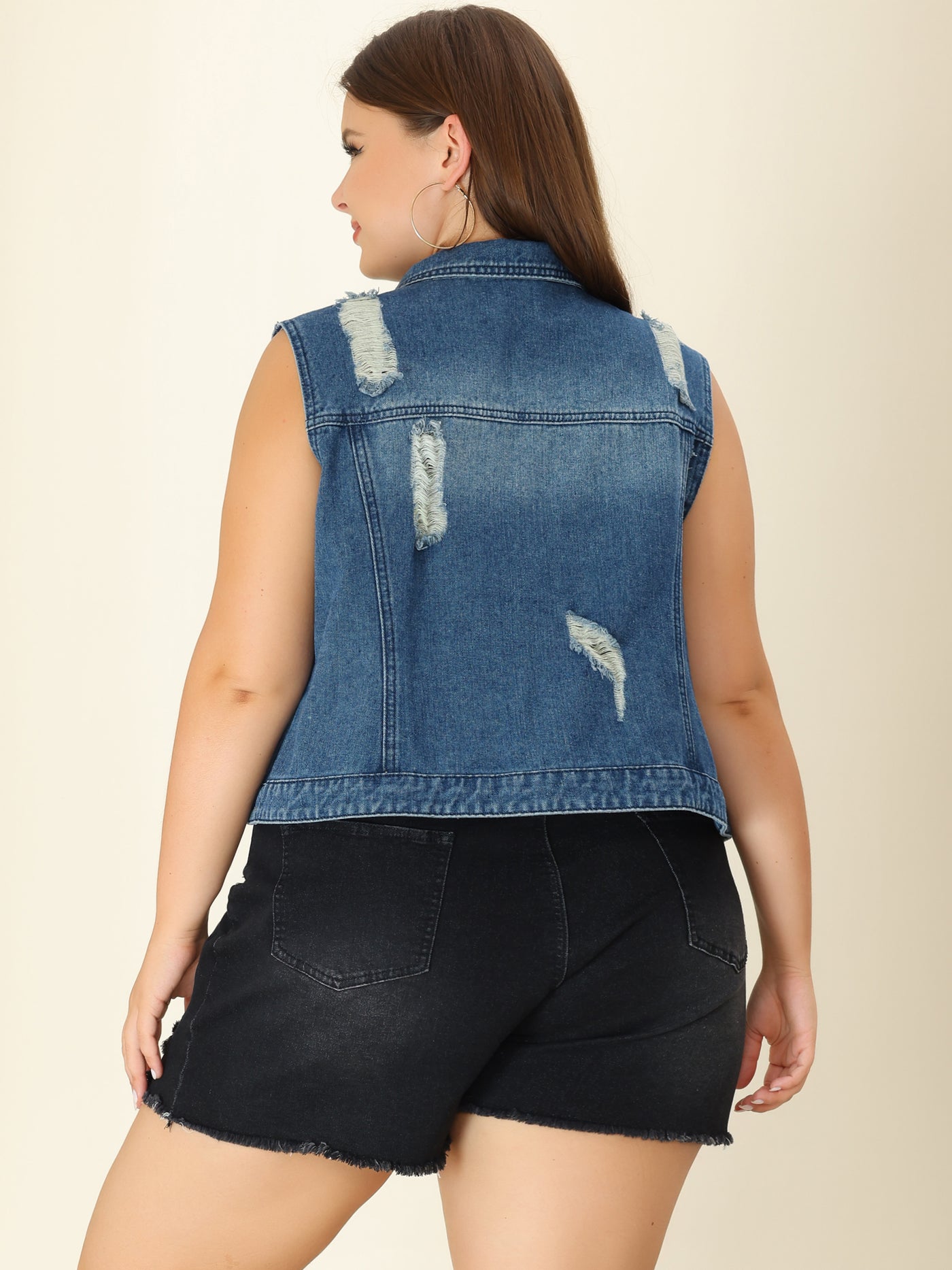 Bublédon Women Plus Size Chest Pockets Single Breasted Denim Vest