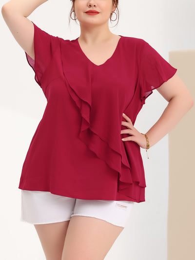 Woven Relax Fit Summer V Neck Layers Blouse