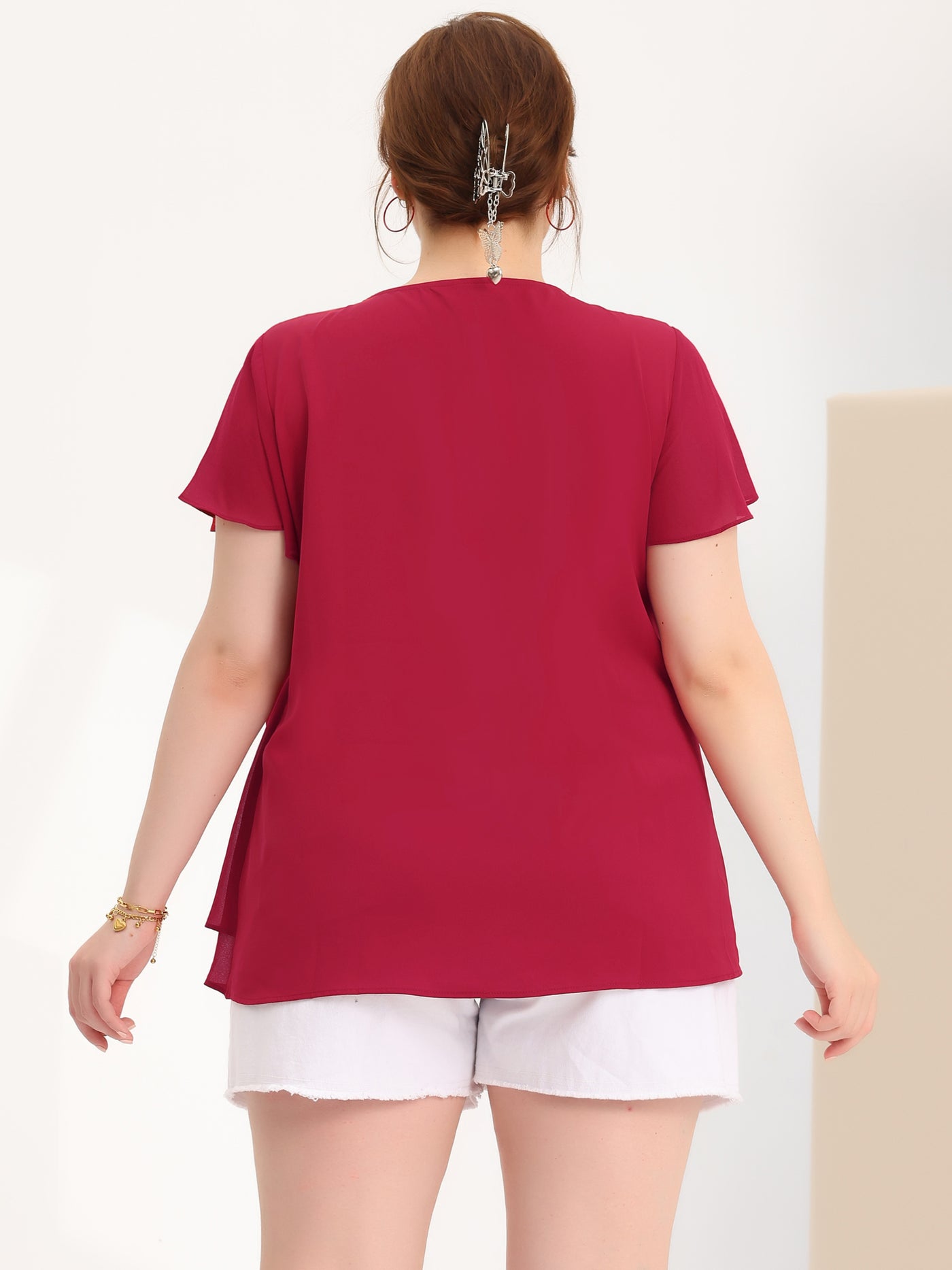 Bublédon Woven Relax Fit Summer V Neck Layers Blouse