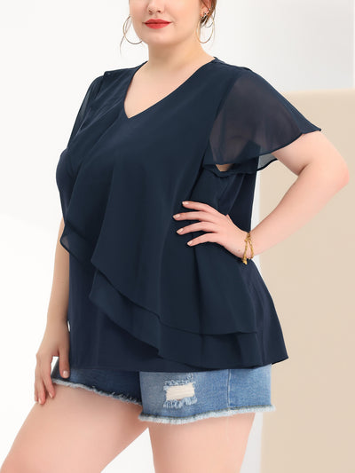 Woven Relax Fit Summer V Neck Layers Blouse