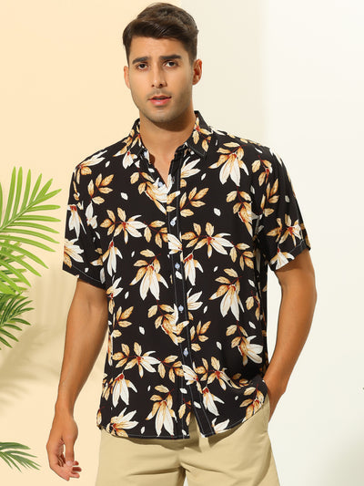 Hawaiian Leaf Print Shirts for Men's Button Down Short Sleeve Summer Pattern Shirt