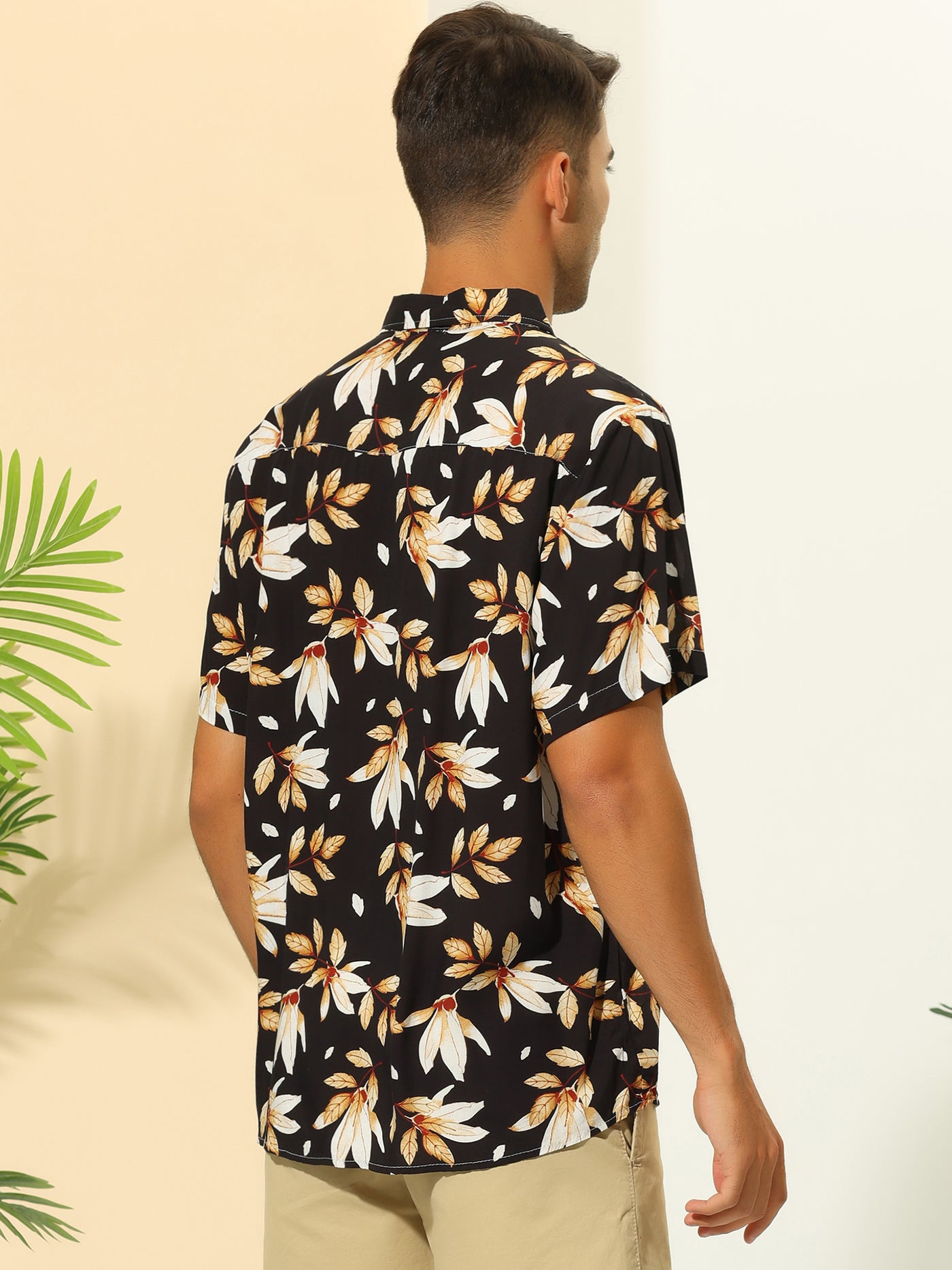 Bublédon Hawaiian Leaf Print Shirts for Men's Button Down Short Sleeve Summer Pattern Shirt