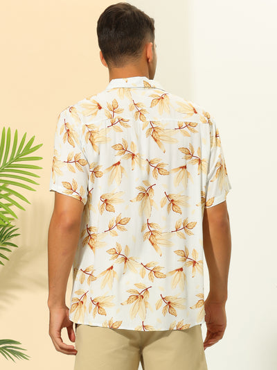 Hawaiian Leaf Print Shirts for Men's Button Down Short Sleeve Summer Pattern Shirt