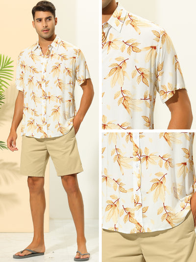 Hawaiian Leaf Print Shirts for Men's Button Down Short Sleeve Summer Pattern Shirt