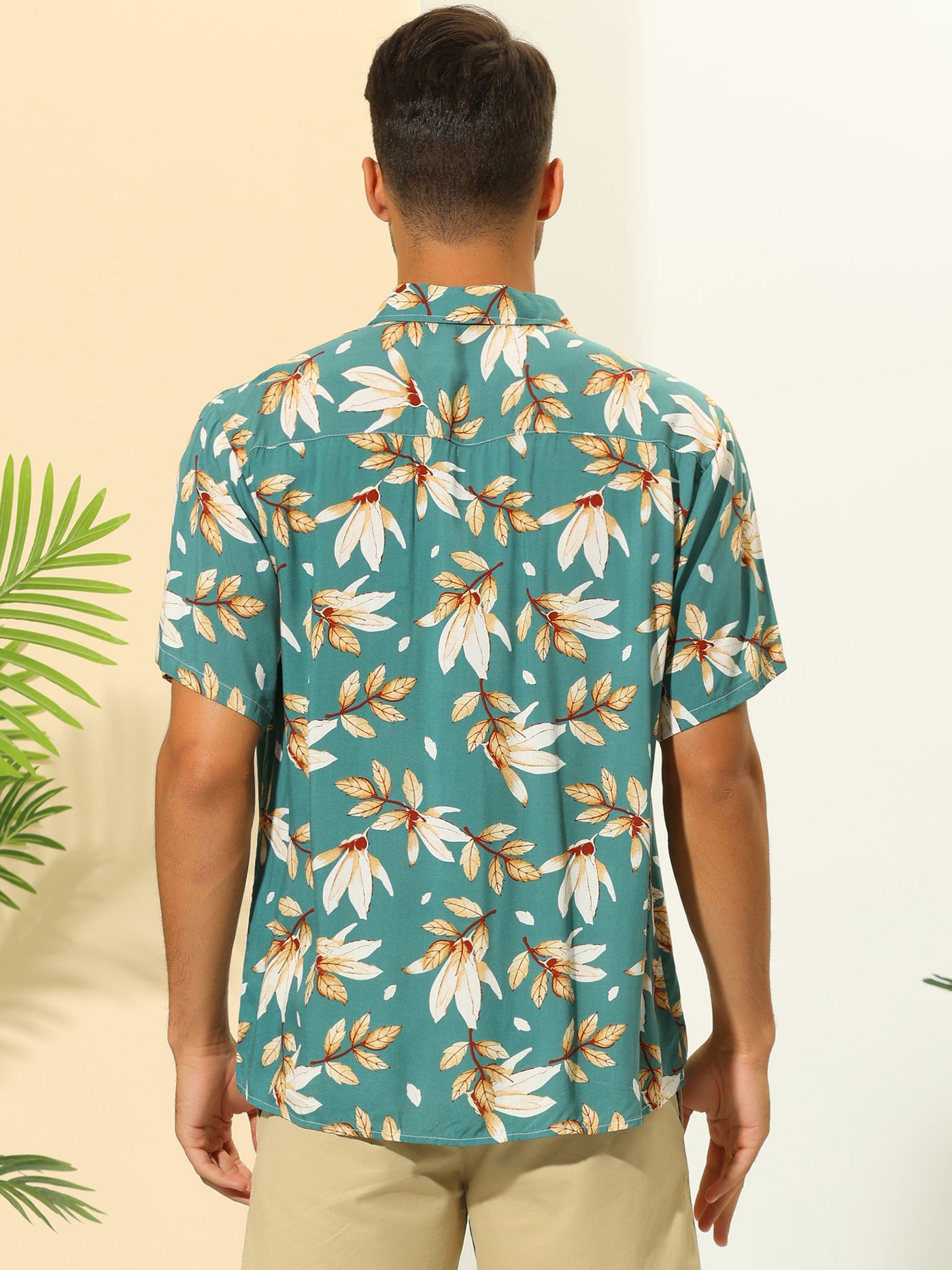 Bublédon Hawaiian Leaf Print Shirts for Men's Button Down Short Sleeve Summer Pattern Shirt