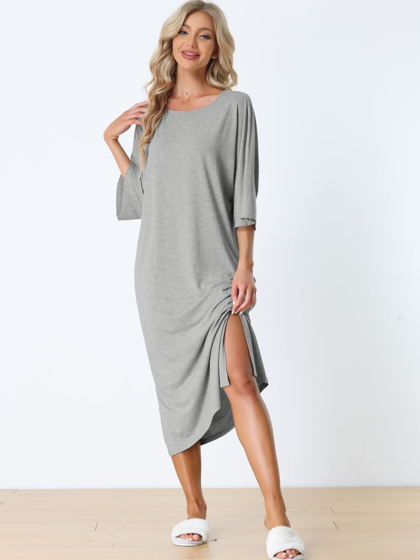 Bublédon Womens Sleepshirt Nightshirt 3/4 Sleeve Nightgown Sleep Shirt Dress