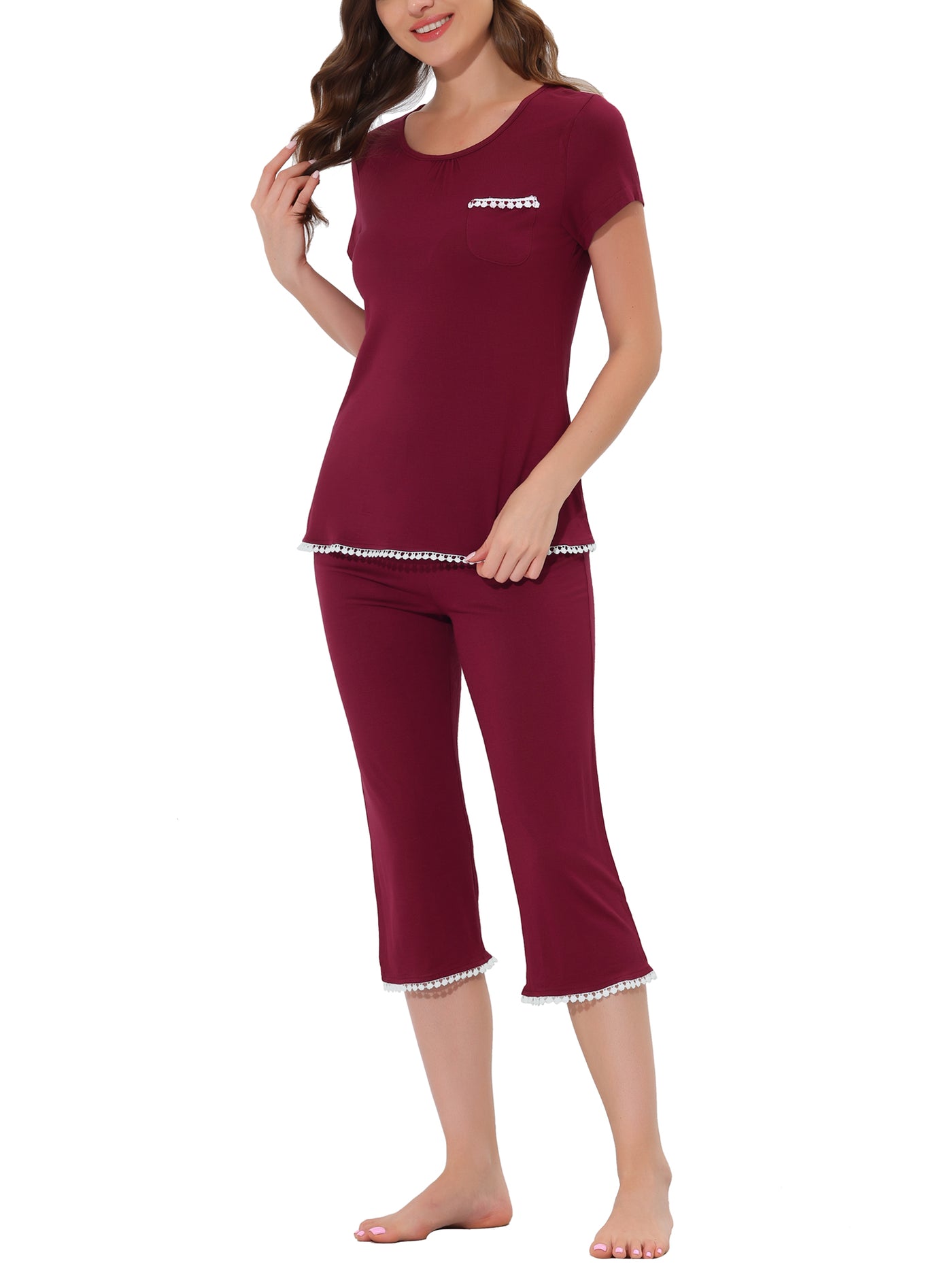 Bublédon Women's Lounge Sleepwear Pajama Round Neck Capri Nightwear Casual Sets