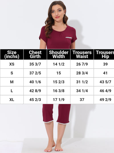 Women's Lounge Sleepwear Pajama Round Neck Capri Nightwear Casual Sets