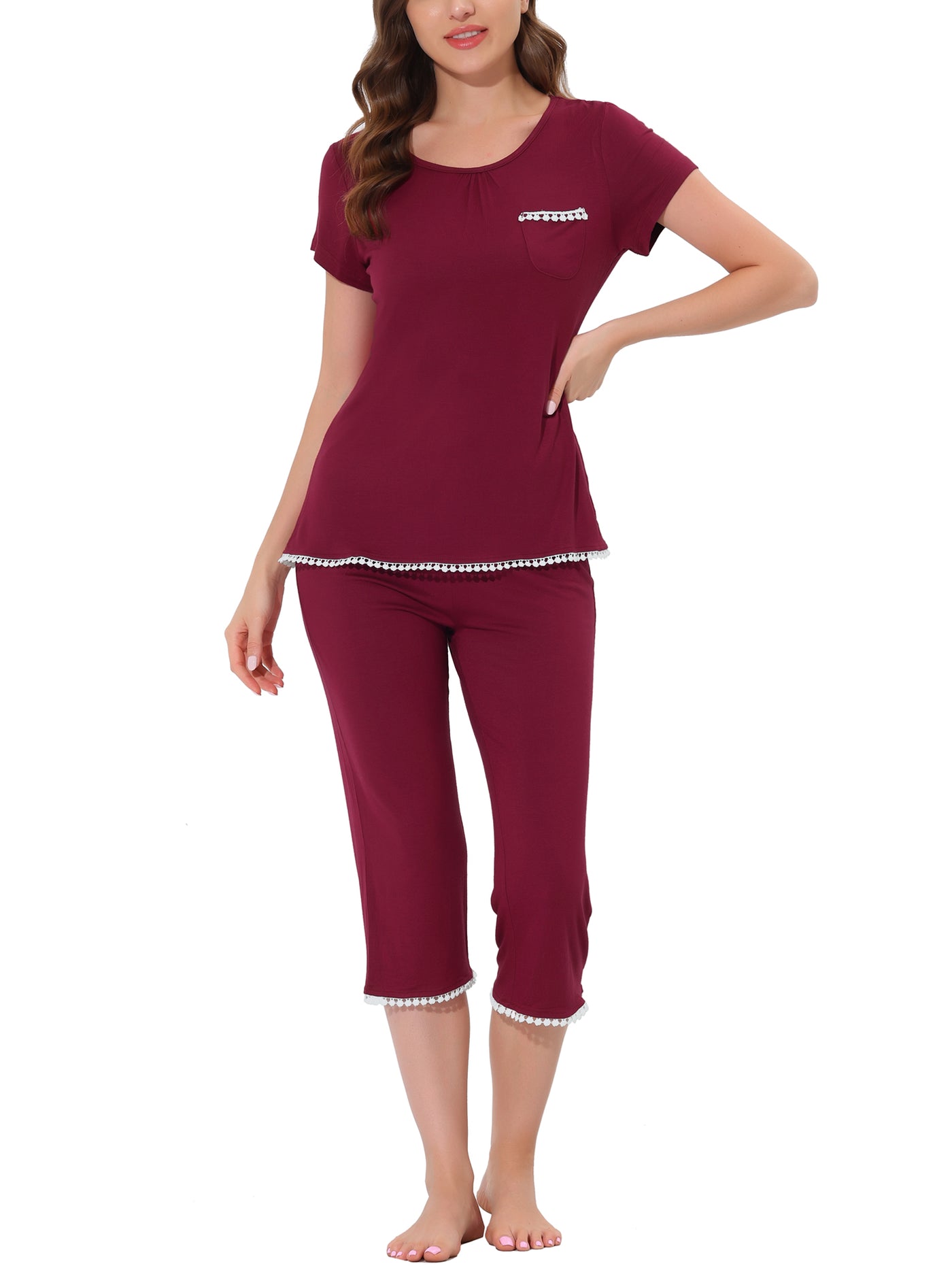 Bublédon Women's Lounge Sleepwear Pajama Round Neck Capri Nightwear Casual Sets