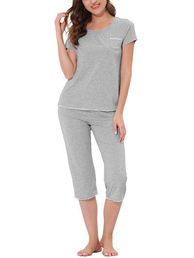 Women's Lounge Sleepwear Pajama Round Neck Capri Nightwear Casual Sets