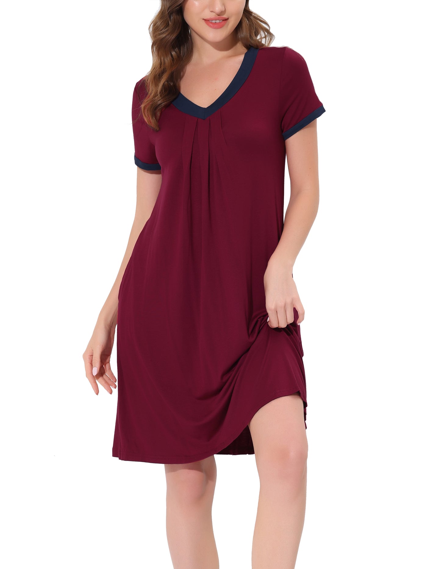 Bublédon Women's Pajama Dress Nightshirt Sleepwear V-Neck with Pockets Lounge Nightgown