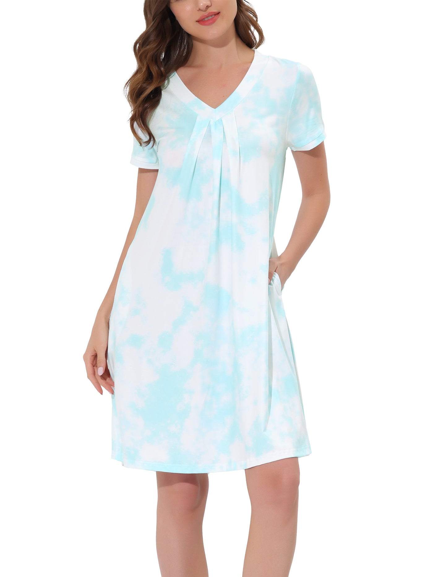 Bublédon Women's Pajama Dress Nightshirt Sleepwear V-Neck with Pockets Lounge Nightgown