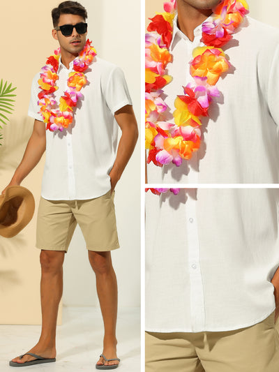 Summer Shirts for Men's Solid Color Short Sleeve Button Down Regular Fit Hawaiian Shirt Tops