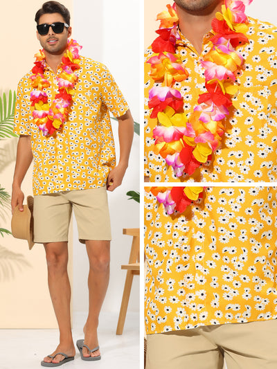 Daisy Flower Shirts for Men's Button Short Sleeve Summer Hawaiian Beach Floral Shirt