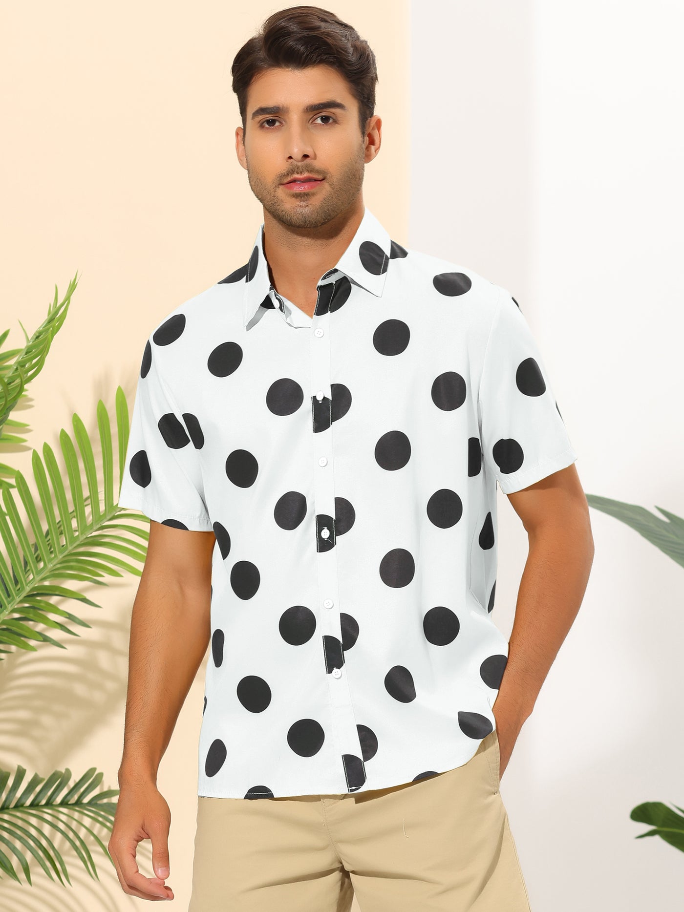 Bublédon Beach Polka Dots Printed Shirt for Men's Button Down Short Sleeves Casual Shirts