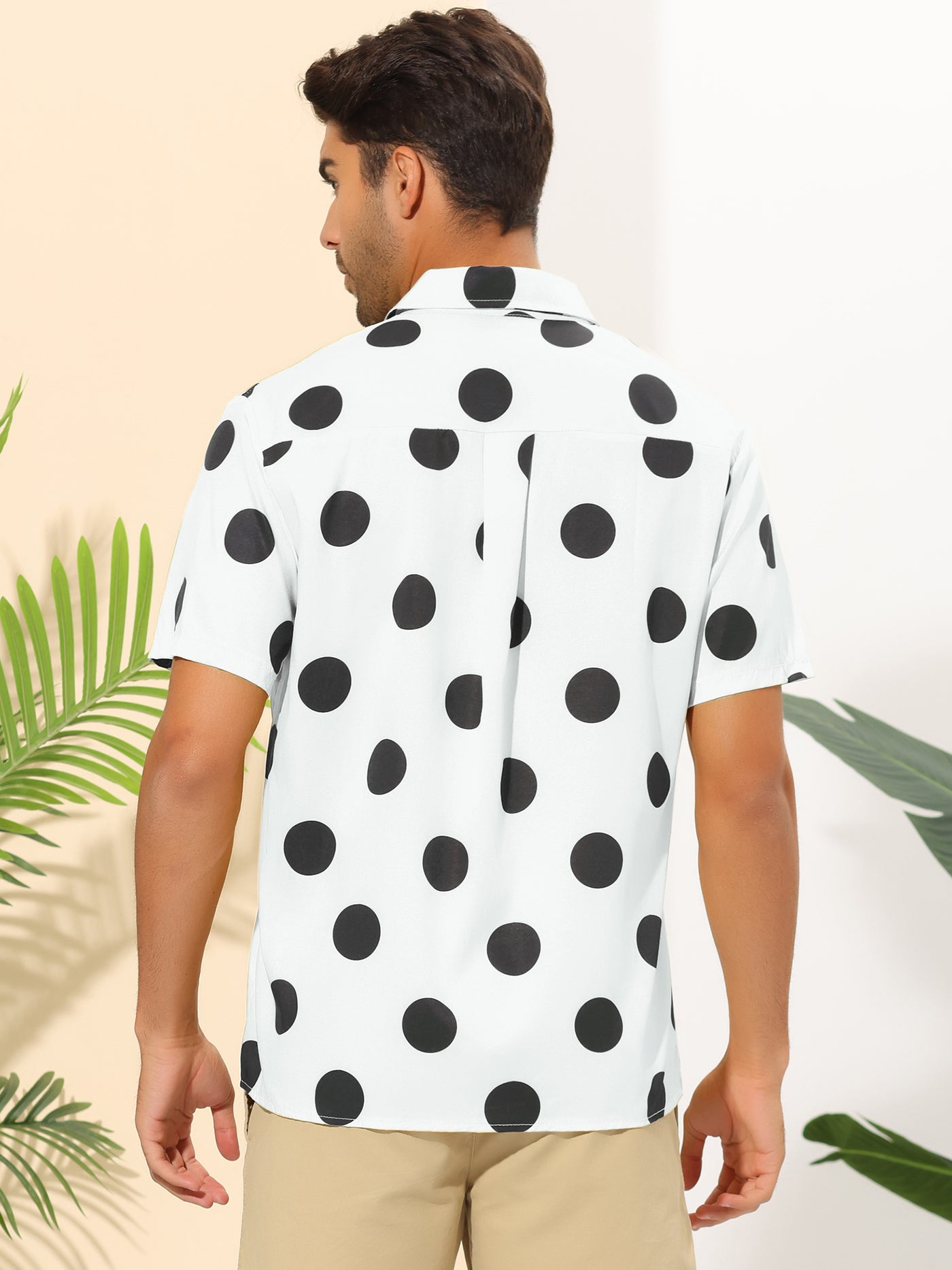 Bublédon Beach Polka Dots Printed Shirt for Men's Button Down Short Sleeves Casual Shirts