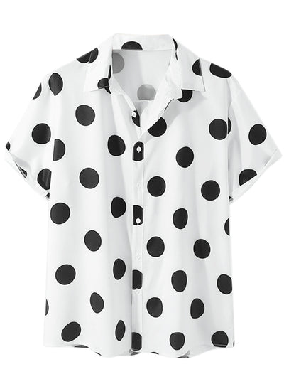 Beach Polka Dots Printed Shirt for Men's Button Down Short Sleeves Casual Shirts