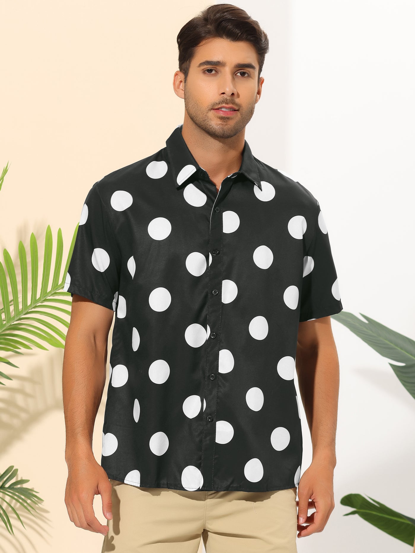 Bublédon Beach Polka Dots Printed Shirt for Men's Button Down Short Sleeves Casual Shirts