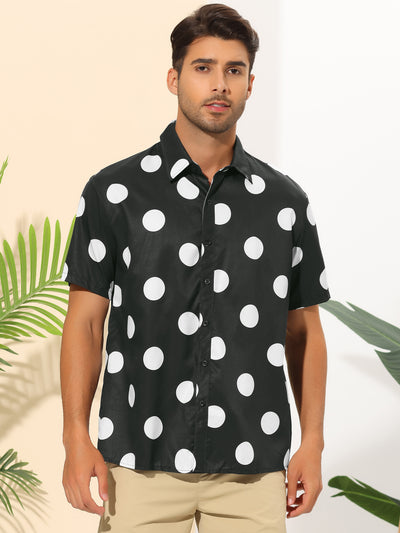 Beach Polka Dots Printed Shirt for Men's Button Down Short Sleeves Casual Shirts