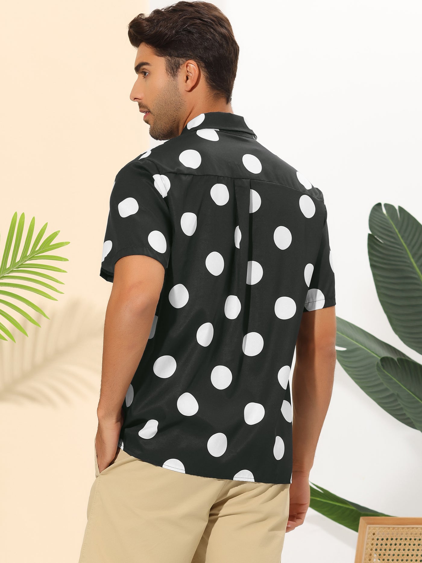 Bublédon Beach Polka Dots Printed Shirt for Men's Button Down Short Sleeves Casual Shirts