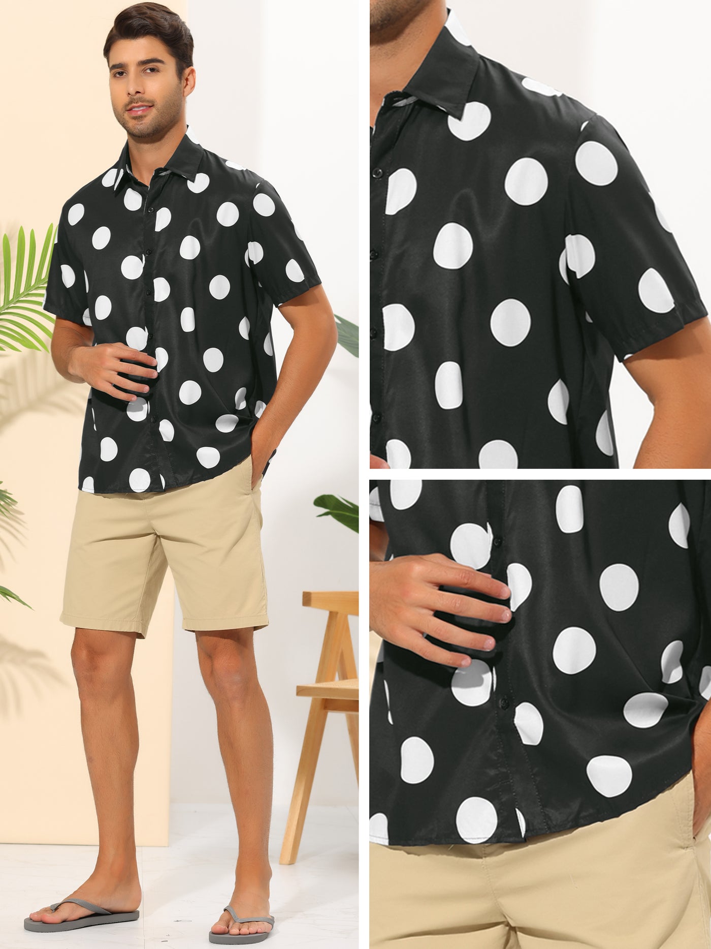 Bublédon Beach Polka Dots Printed Shirt for Men's Button Down Short Sleeves Casual Shirts