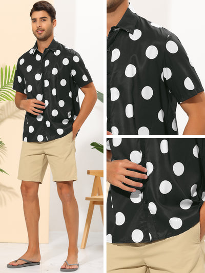 Beach Polka Dots Printed Shirt for Men's Button Down Short Sleeves Casual Shirts