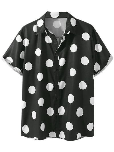 Beach Polka Dots Printed Shirt for Men's Button Down Short Sleeves Casual Shirts