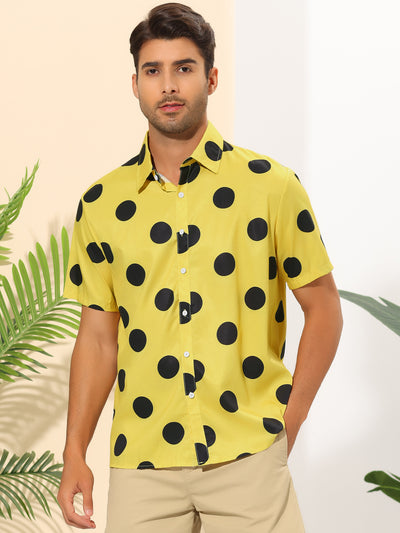 Beach Polka Dots Printed Shirt for Men's Button Down Short Sleeves Casual Shirts