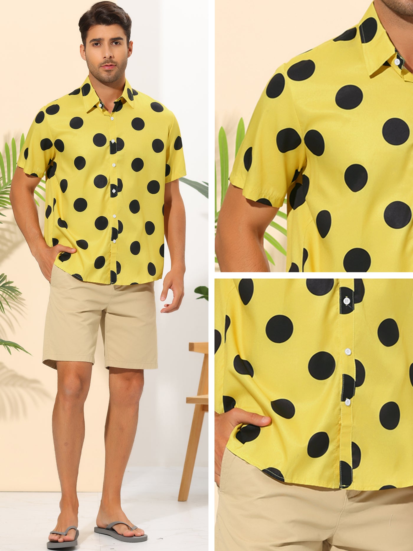 Bublédon Beach Polka Dots Printed Shirt for Men's Button Down Short Sleeves Casual Shirts