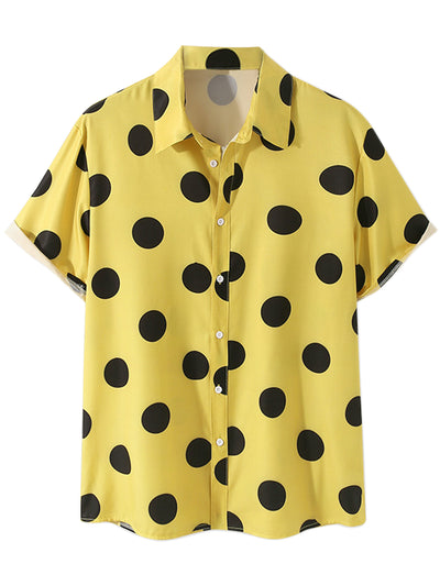 Beach Polka Dots Printed Shirt for Men's Button Down Short Sleeves Casual Shirts