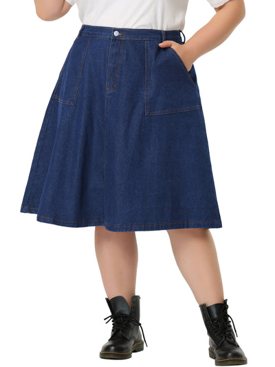 Relax Fit Denim Elastic Back A Line Skirt