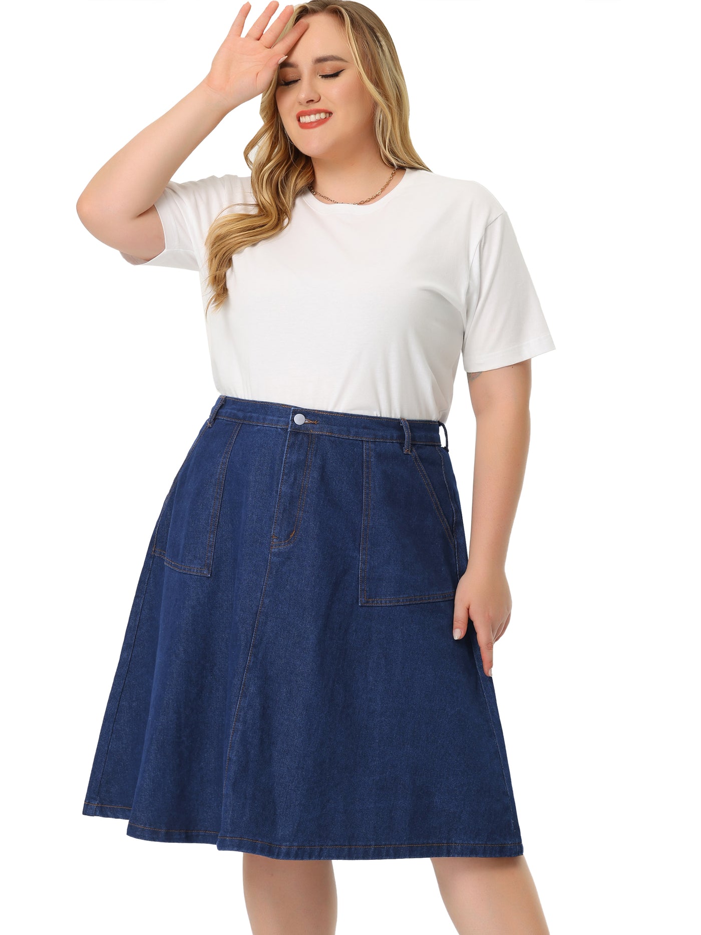 Bublédon Relax Fit Denim Elastic Back A Line Skirt