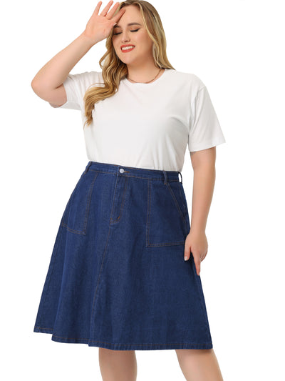 Relax Fit Denim Elastic Back A Line Skirt